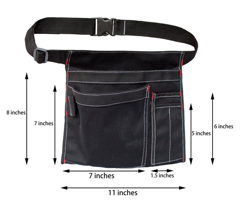 MDSTOP Tool Pouch MDSTOP Single Side Apron with 5 Pockets and 1 Hammer Loop, Fits for Hammer, Pencils, Screwdrivers etc. (Black) - Image 2